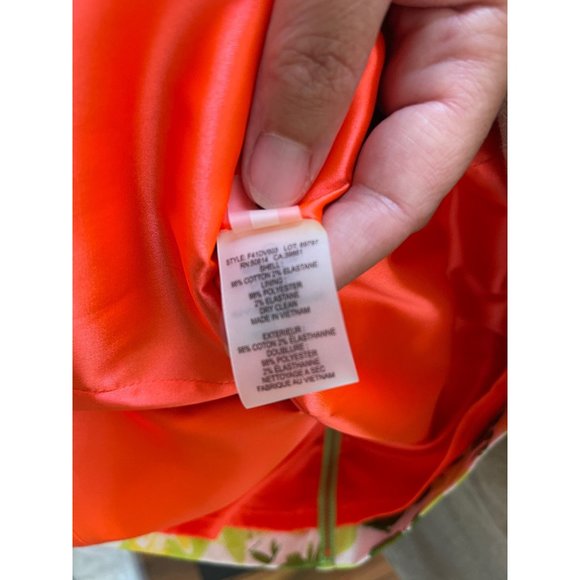 T TAHARI Terry Sheath Summer Dress Sleeveless Floral Bright Lime, Orange, Green, - Picture 11 of 11